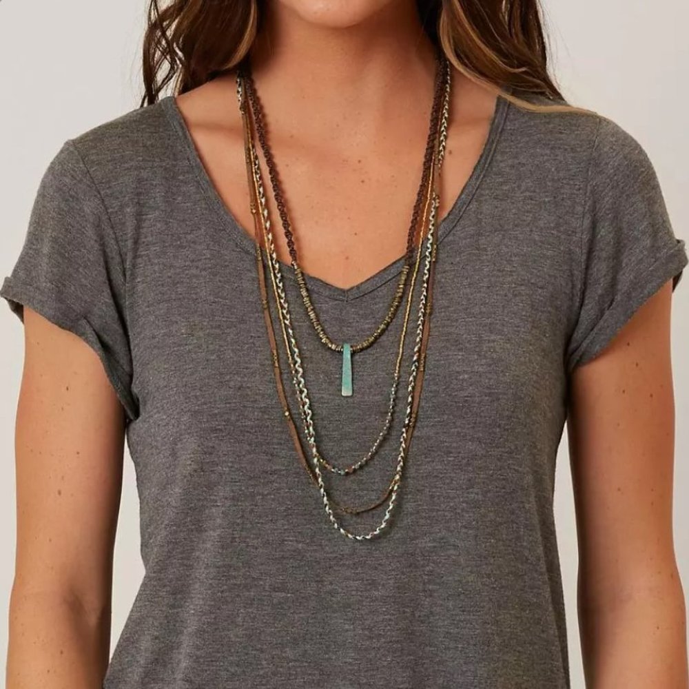 BKE 4 tiered turquoise , gold, brown necklace